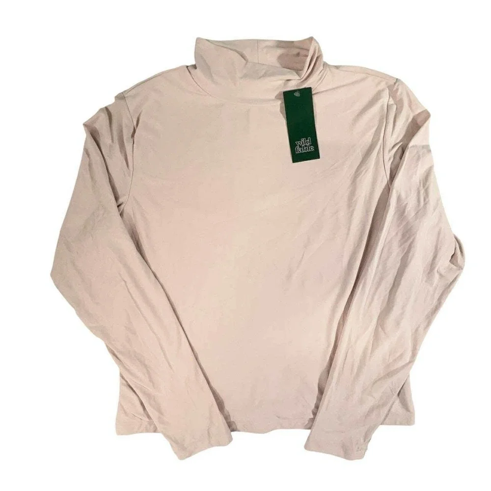 Wild Fable Womens Long Sleeve Turtleneck Top Blouse Tan light pink‎ large NEW